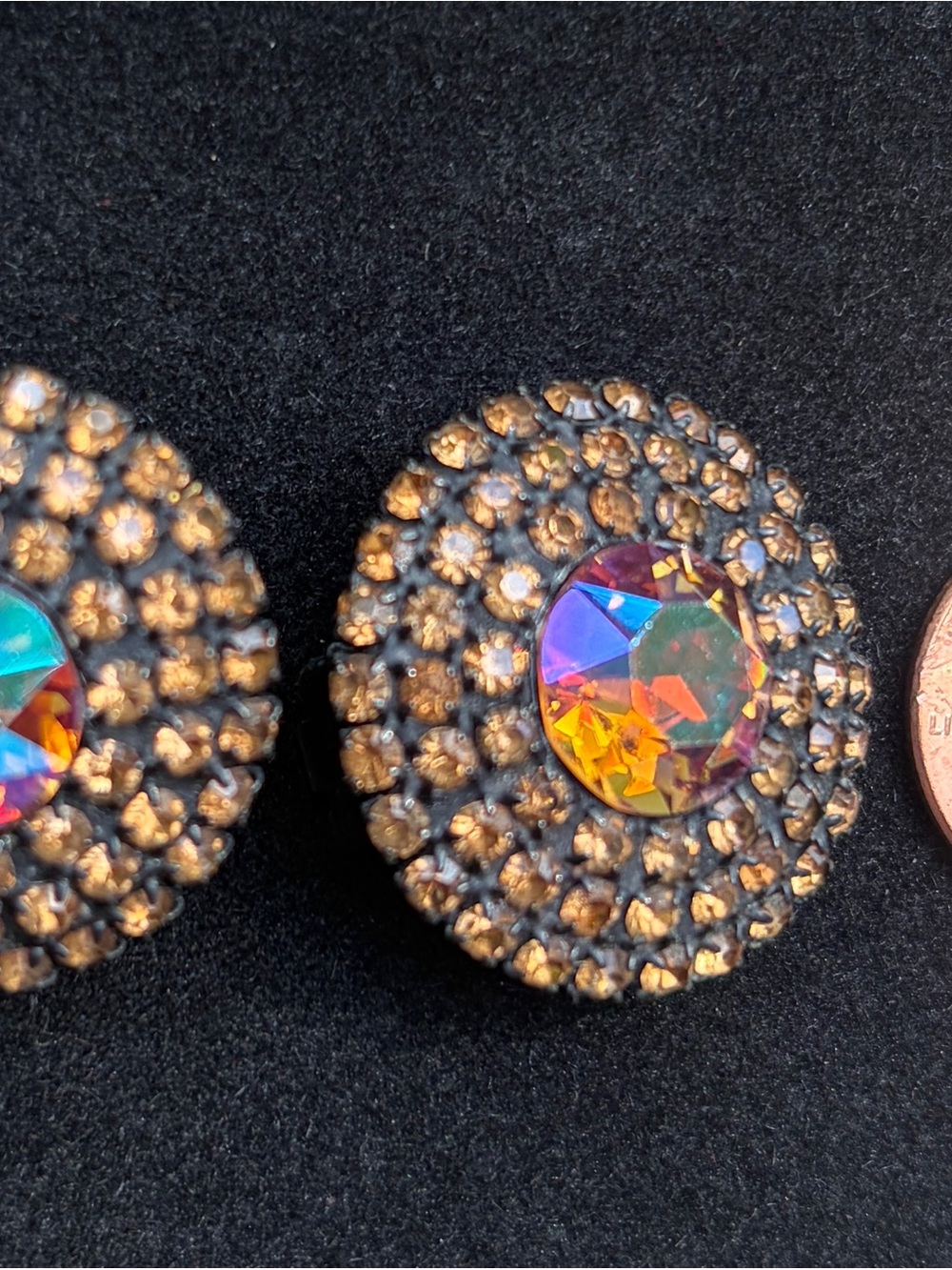 Albert Weiss Aurora Borealis Crystal and Amber Rhinestone Earrings - Picture 4 of 9